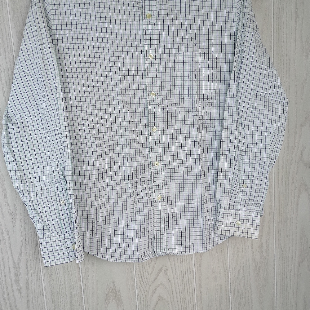 Tailored by J. Crew Large Button down white And green blue Line Long Sleeve - Picture 3 of 13
